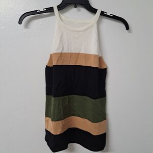 Womens Tank Top Multicolor Striped Sleeveless‎ Halter Textured Size S